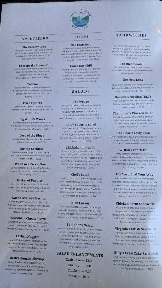 The Blue Heron Bar & Grill Photo Menu 2