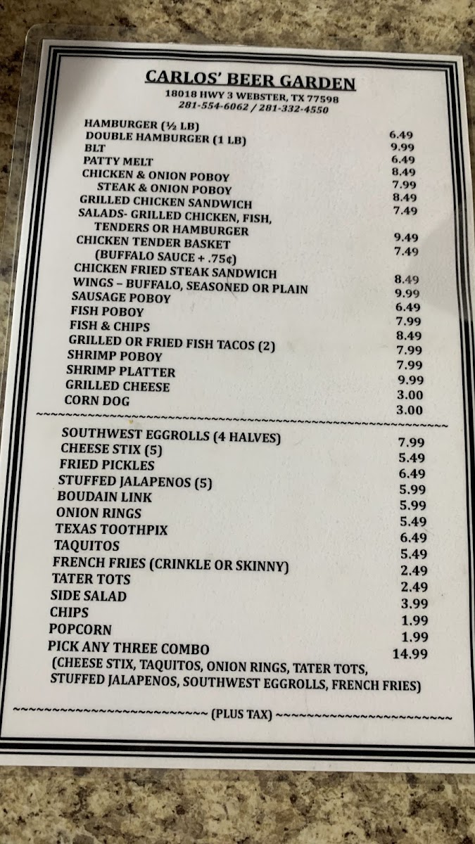 Carlos' Beer Garden Photo Menu 1