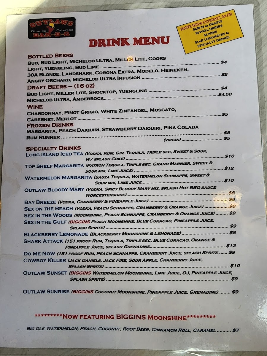 Outlaws Bar B Q Photo Menu 1