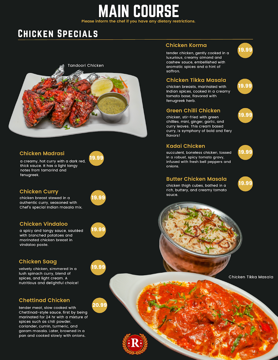 Royal Taj Authentic Indian Cuisine (Inside Clarion Inn) Photo Menu 1