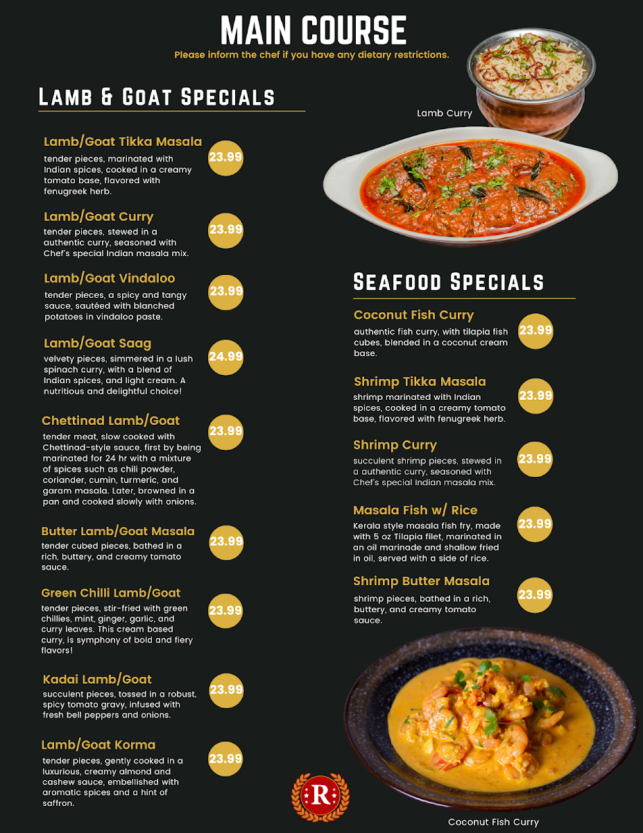 Royal Taj Authentic Indian Cuisine (Inside Clarion Inn) Photo Menu 6