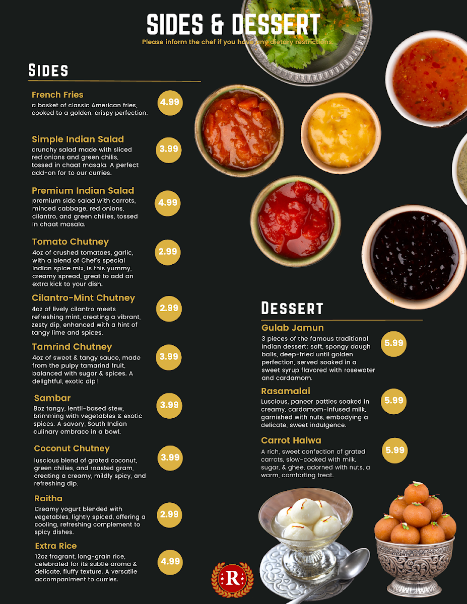 Royal Taj Authentic Indian Cuisine (Inside Clarion Inn) Photo Menu 7