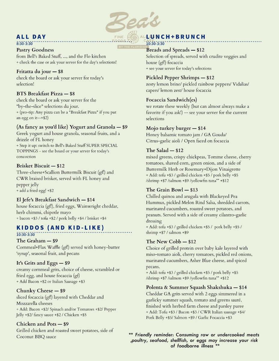 Bea's Fine Foods + All Day Cafe Photo Menu 1