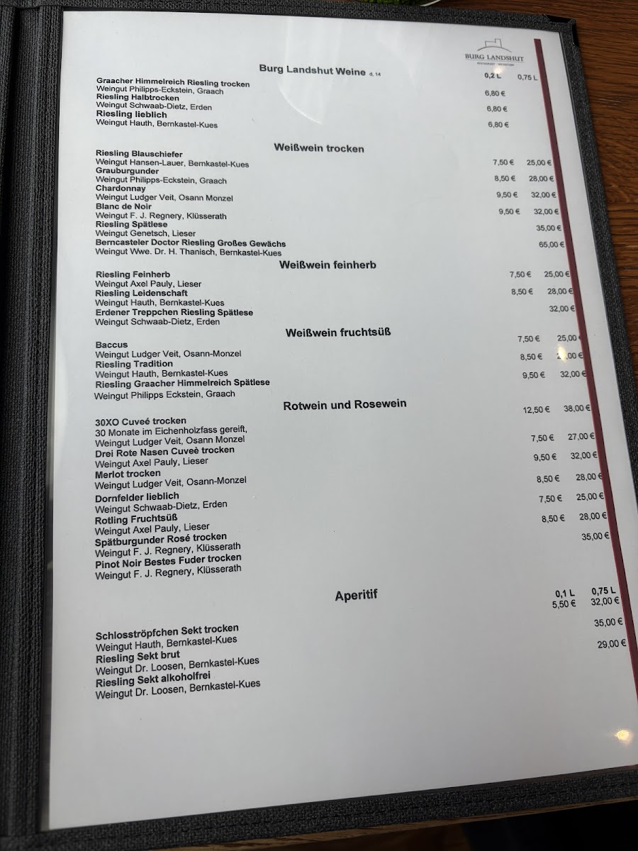 Restaurant Burg Landshut Photo Menu 1