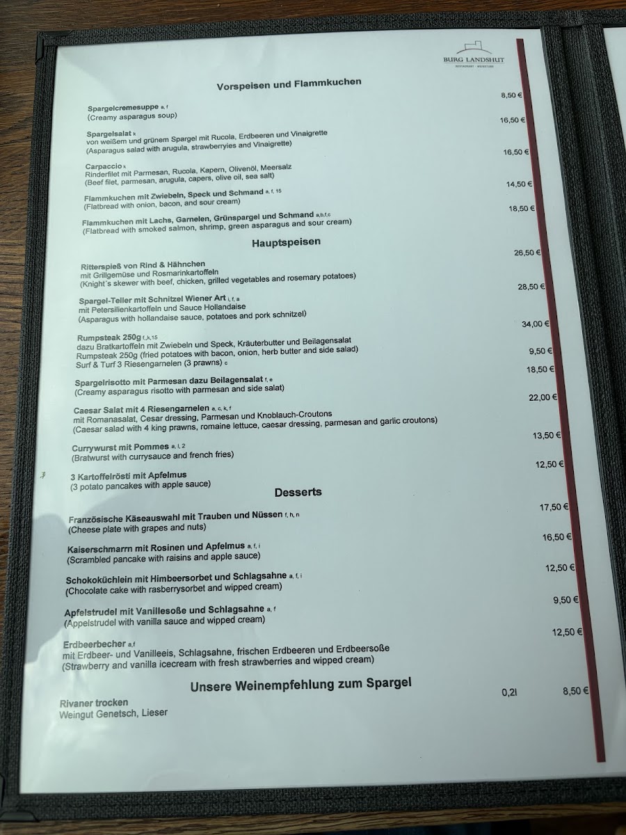 Restaurant Burg Landshut Photo Menu 2