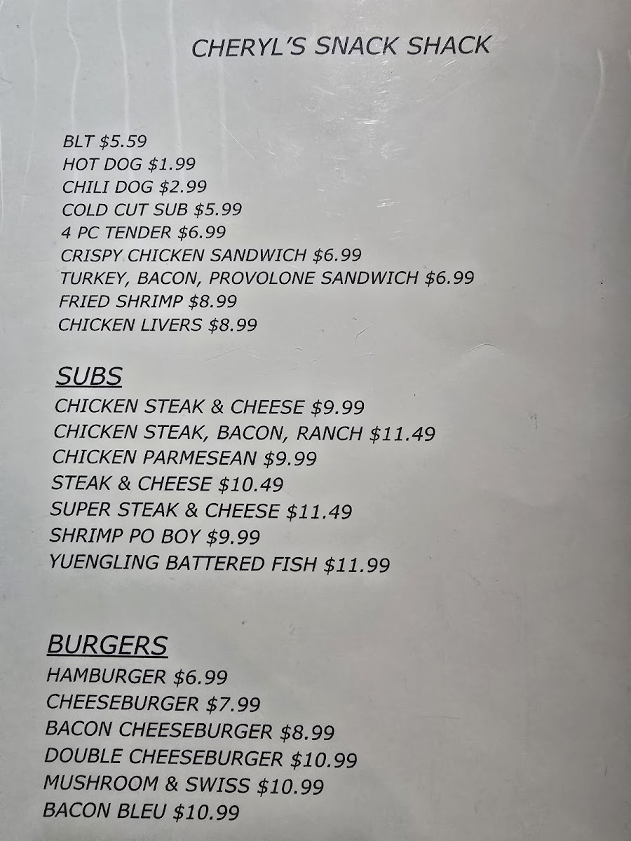 Cheryl's Snack Shack Photo Menu 1