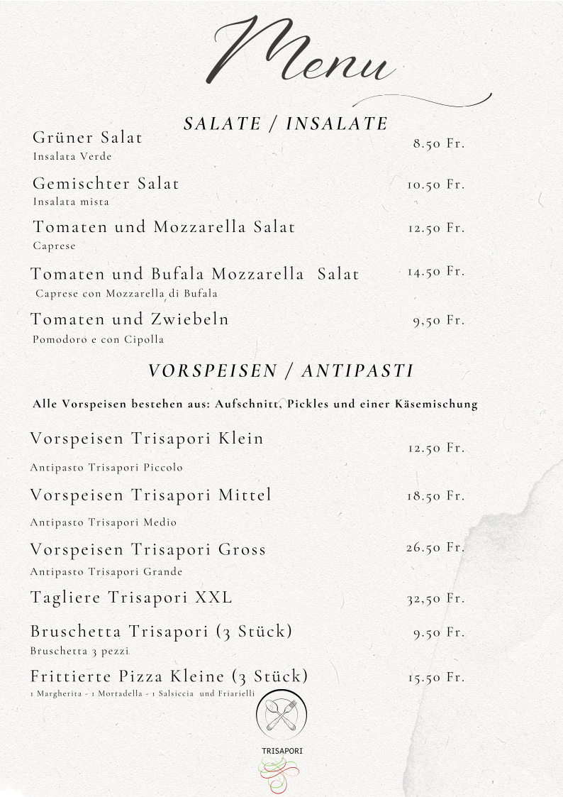 Trisapori Pizzeria- Restaurant Photo Menu 8