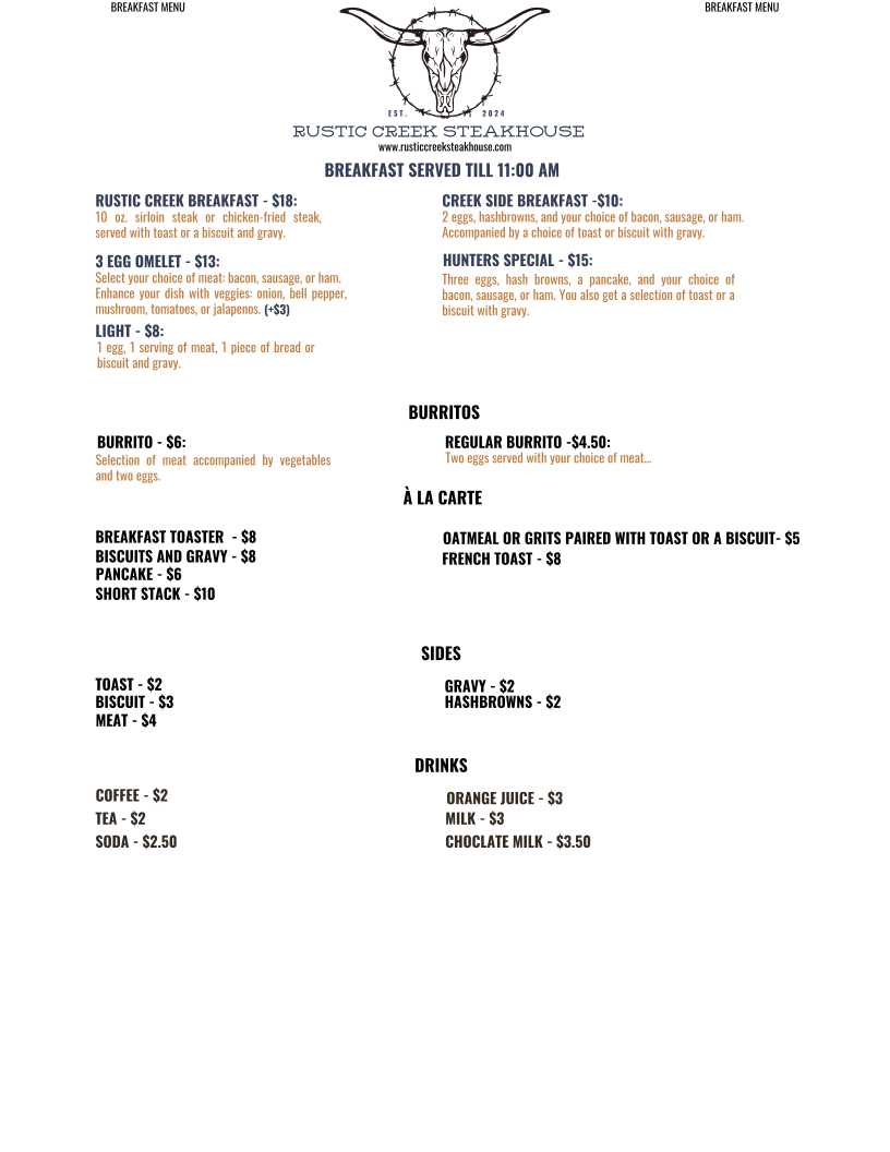 Rustic Creek Steakhouse Photo Menu 2