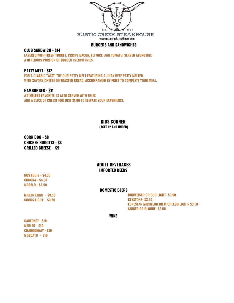 Rustic Creek Steakhouse Photo Menu 3