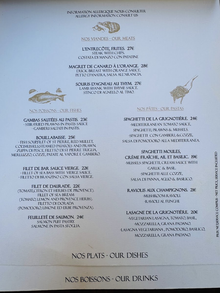 La Grignotière - Restaurant Villefranche-sur-Mer Photo Menu 3