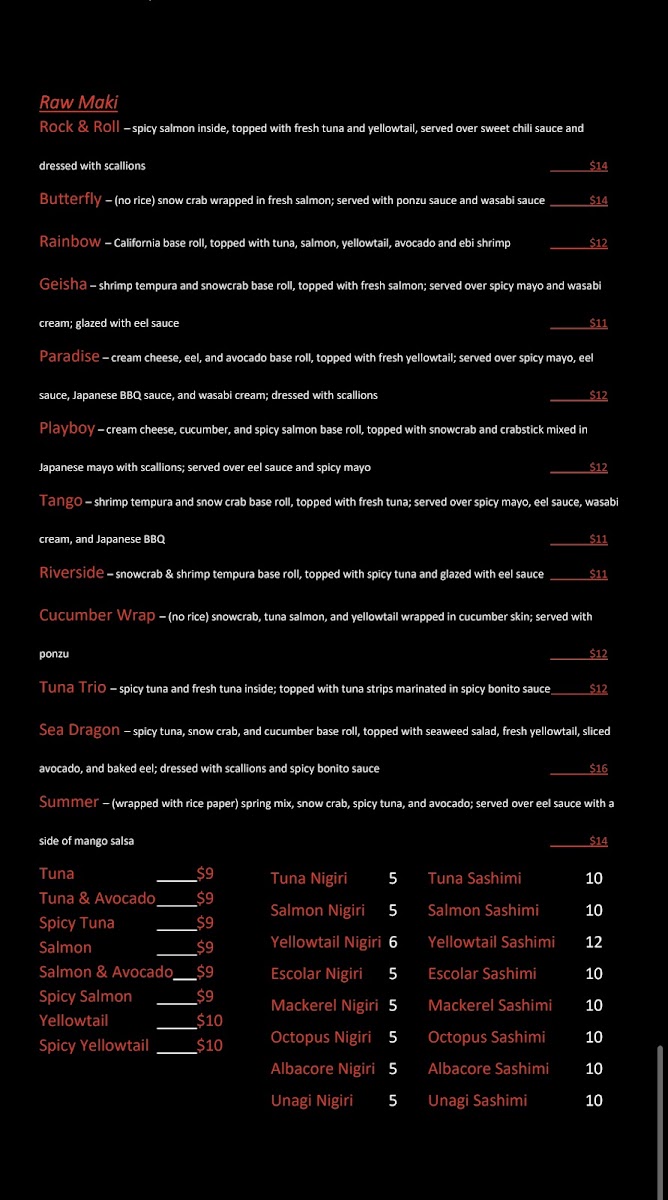Rawz Bistro Photo Menu 1