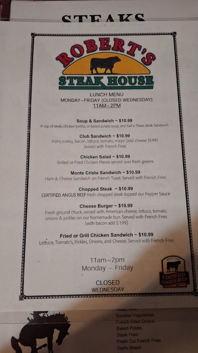 Robert's Steakhouse Photo Menu 9