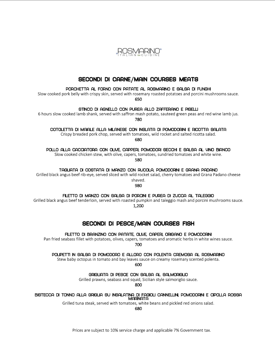 Rosmarino Restaurant Photo Menu 2