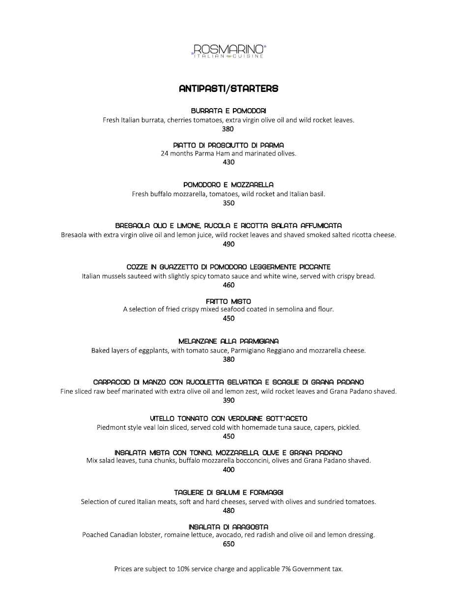 Rosmarino Restaurant Photo Menu 5