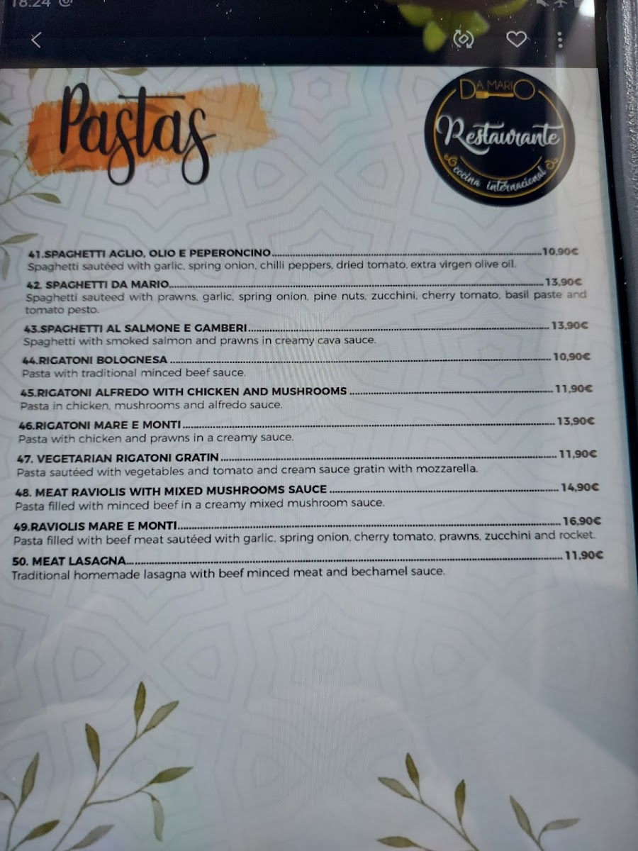 RESTAURANTE DA MARIO Photo Menu 3