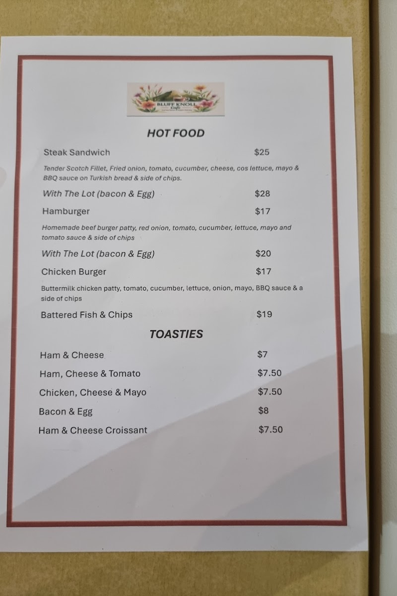 The Bluff Knoll Cafe Photo Menu 1