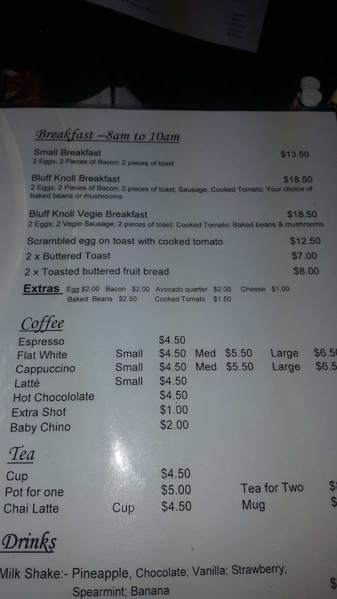 The Bluff Knoll Cafe Photo Menu 2