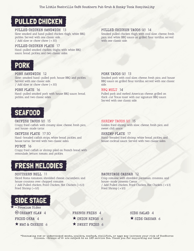 The Little Nashville Cafe Photo Menu 2
