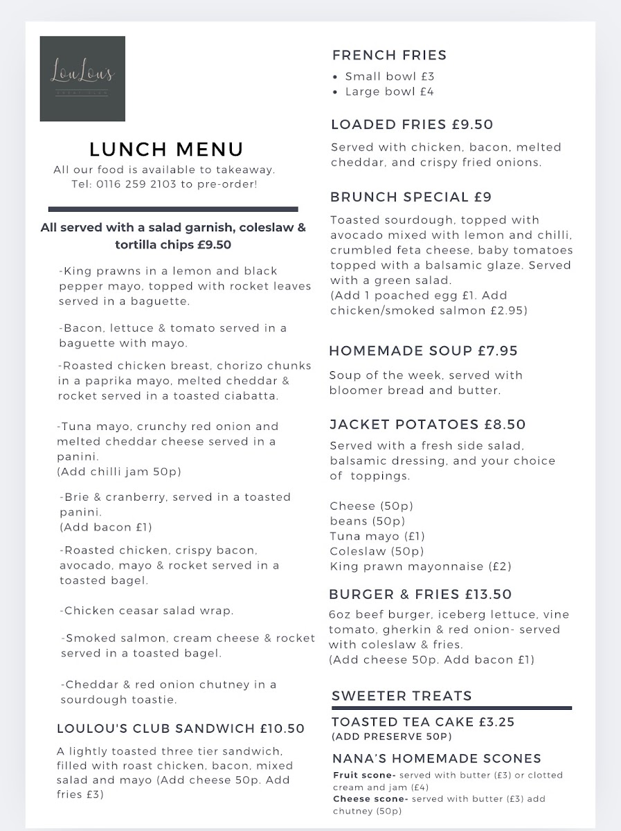 LouLou’s Great Glen Photo Menu 1
