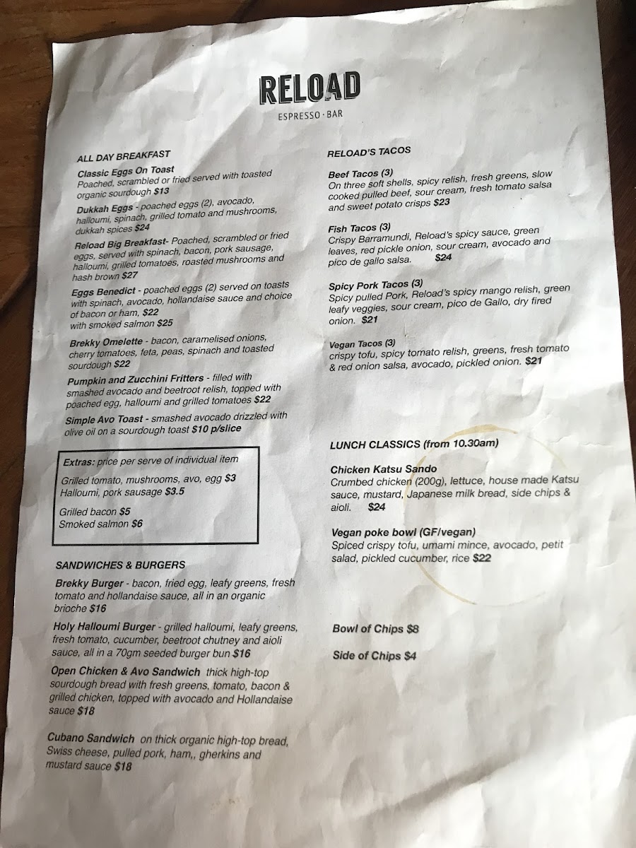 Reload Espresso Bar Photo Menu 3