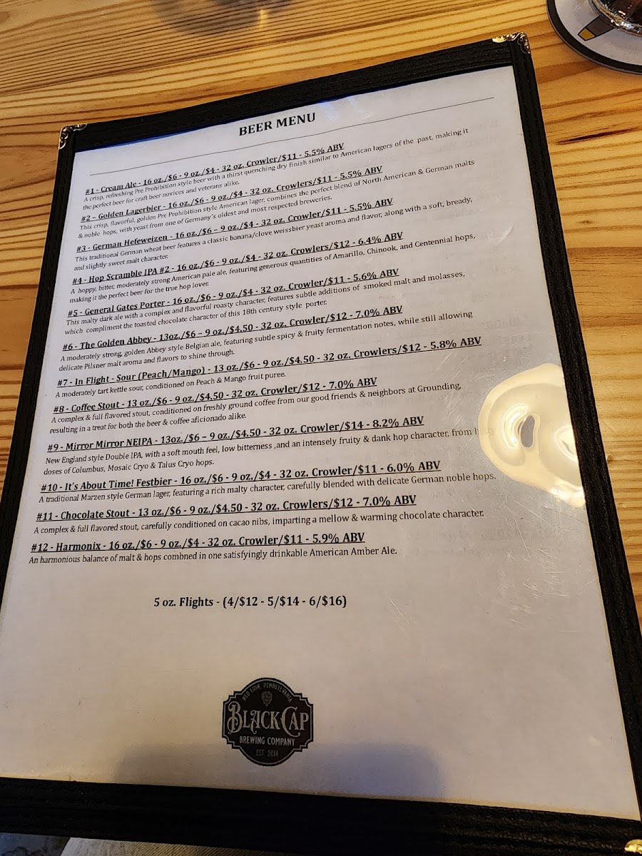 Black Cap Brewing Company Photo Menu 2