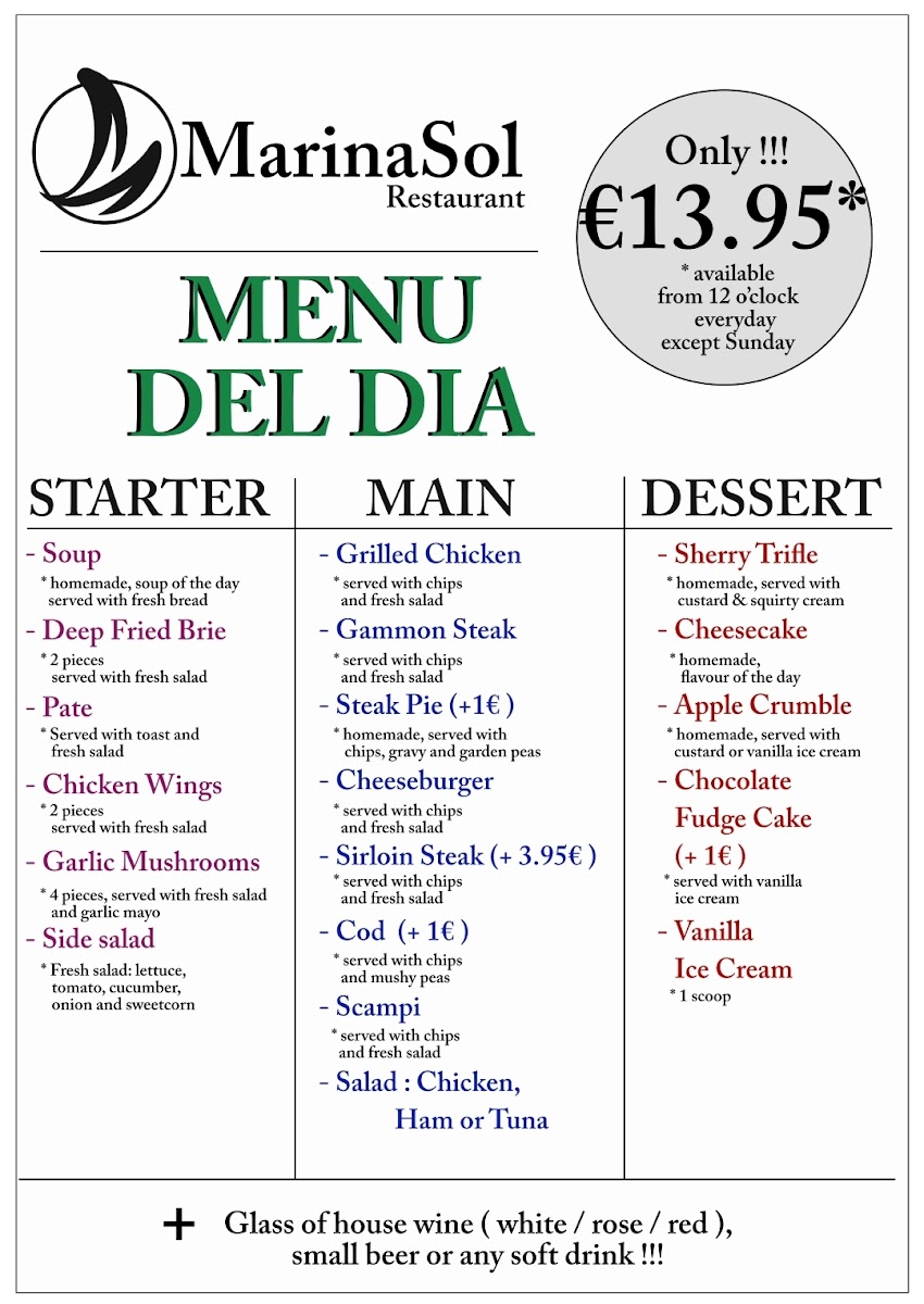 Marinasol Restaurant Cabo Roig Photo Menu 2