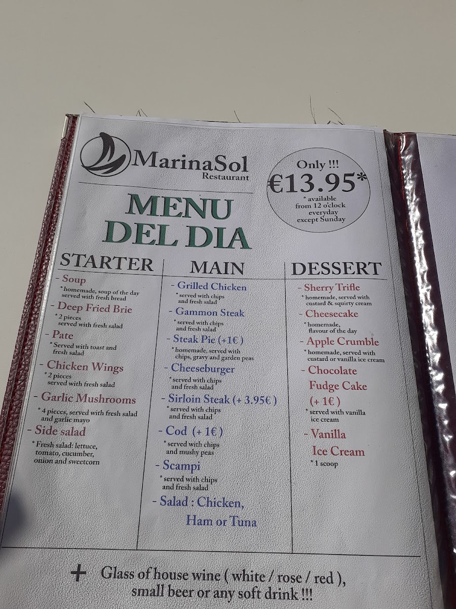 Marinasol Restaurant Cabo Roig Photo Menu 3