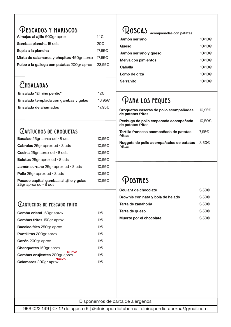 Taberna El Niño Perdido Photo Menu 1