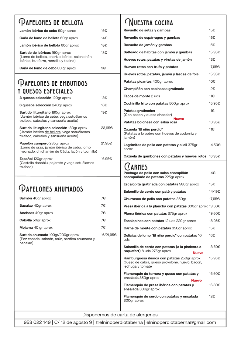 Taberna El Niño Perdido Photo Menu 3
