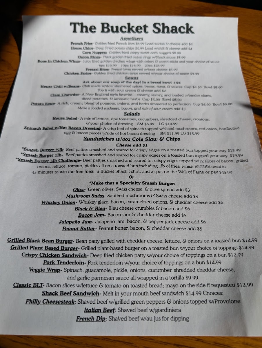 The Bucket Shack Photo Menu 4