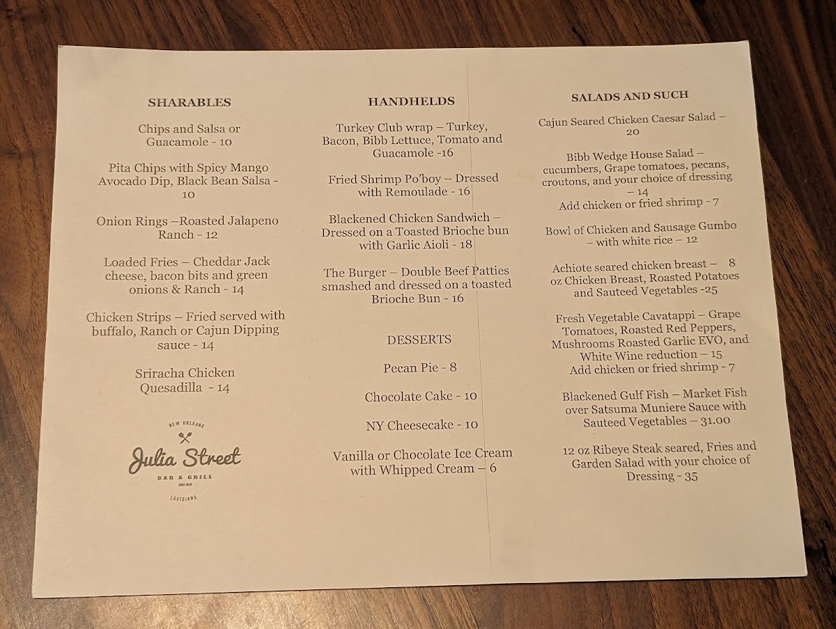 Julia Street Bar & Grill Photo Menu 1