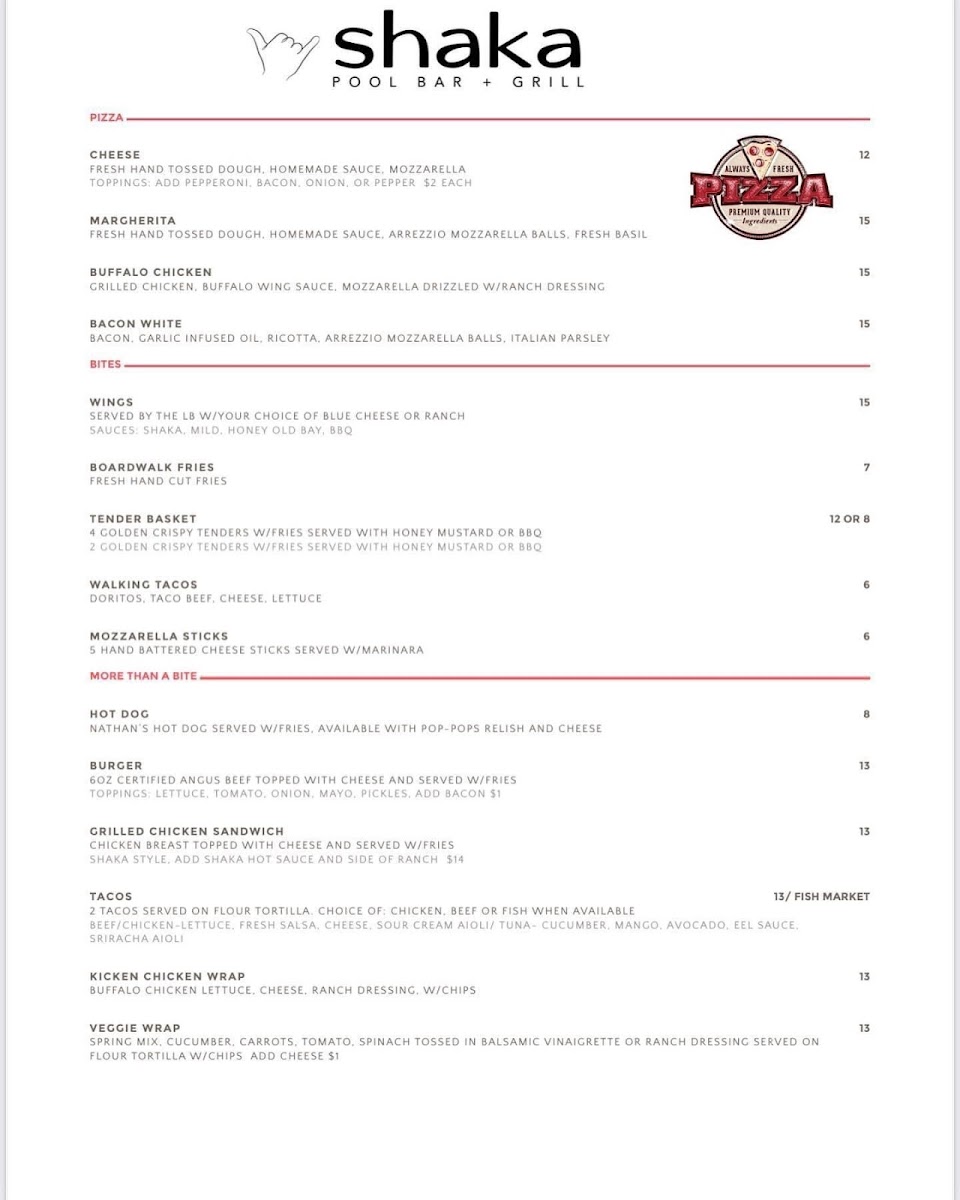 Shaka Pool Bar and Grill Photo Menu 3