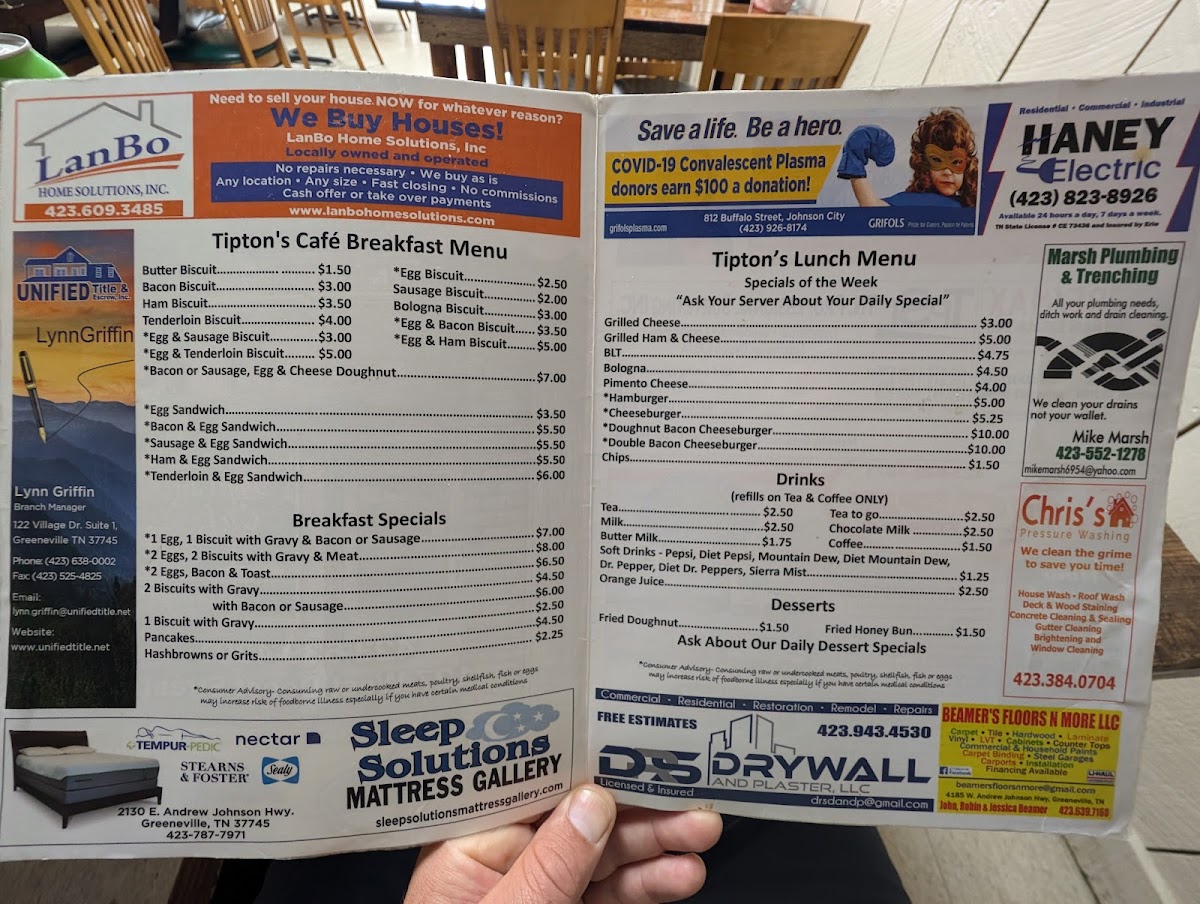Tipton's Cafe Photo Menu 1