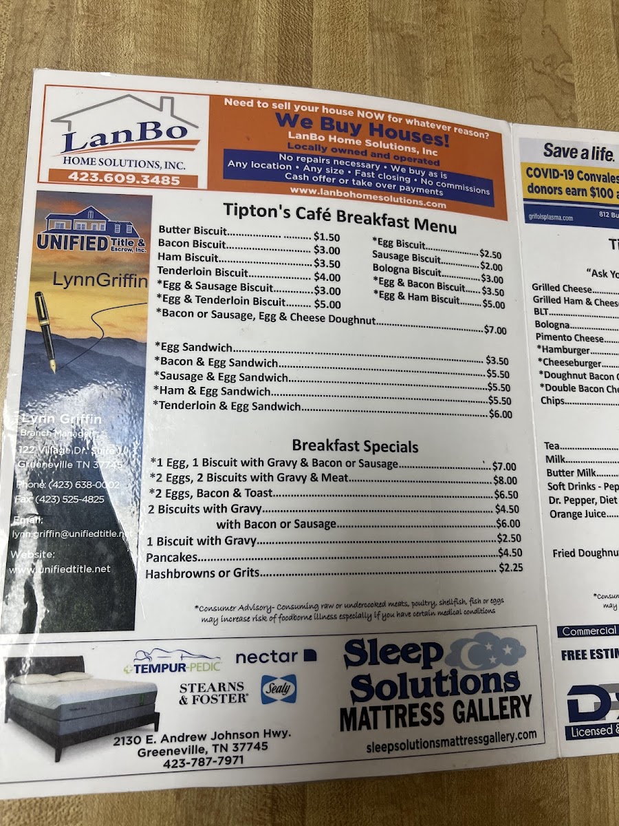Tipton's Cafe Photo Menu 3