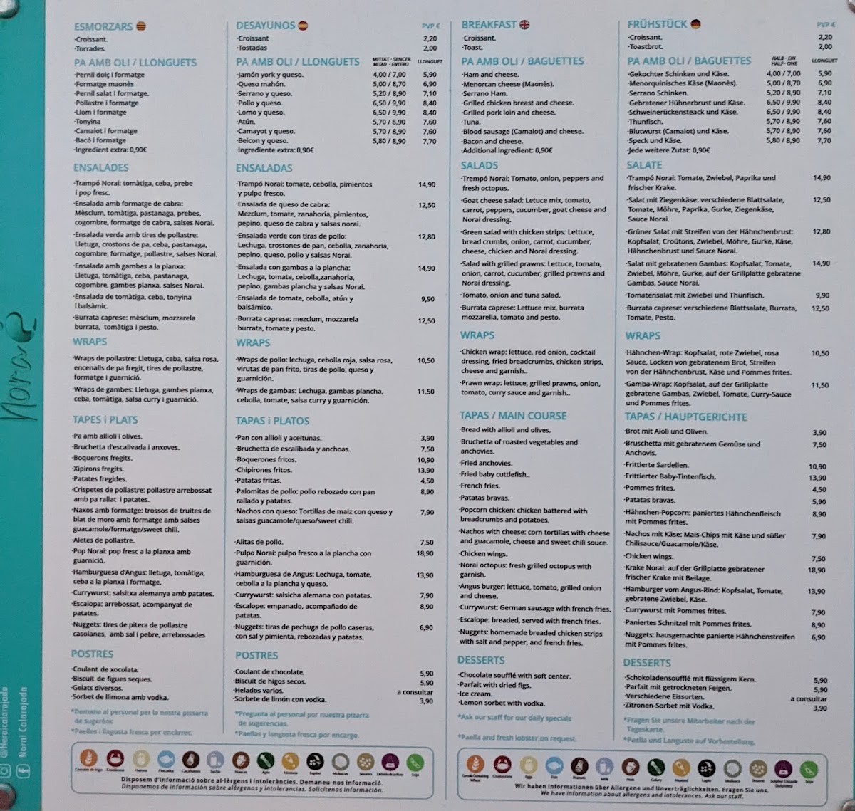 Norai Cala Rajada Restaurant-Cafeteria Photo Menu 2