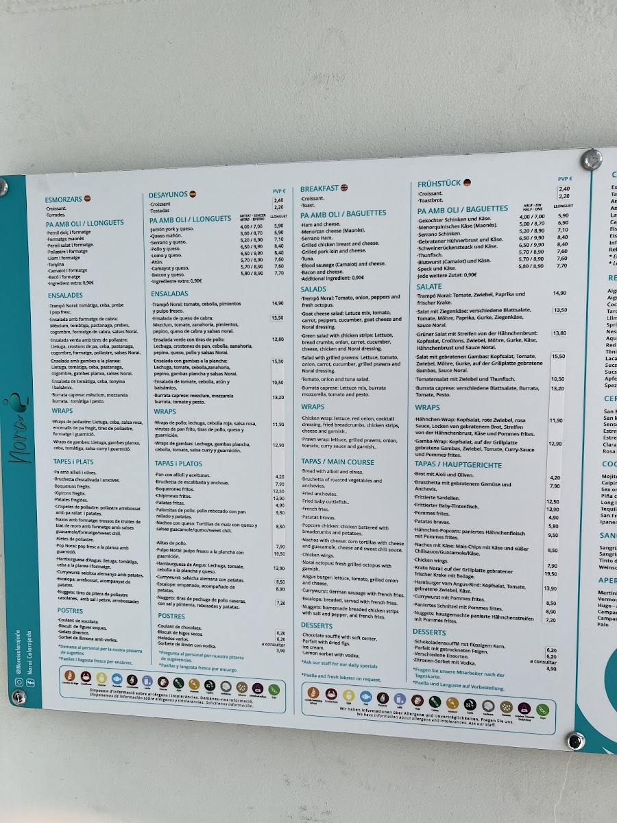 Norai Cala Rajada Restaurant-Cafeteria Photo Menu 3