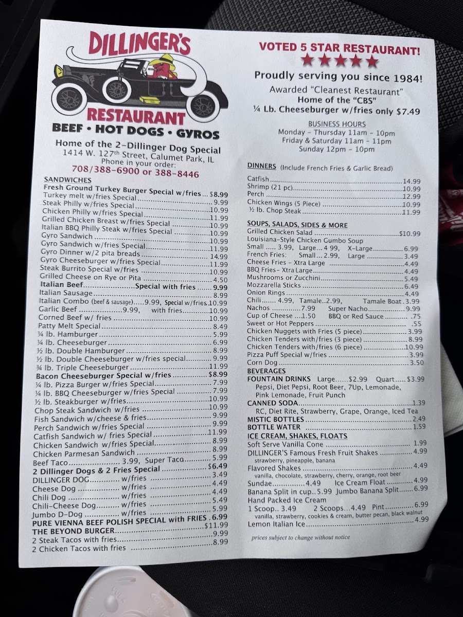 Dillingers Drive-In Inc Photo Menu 1