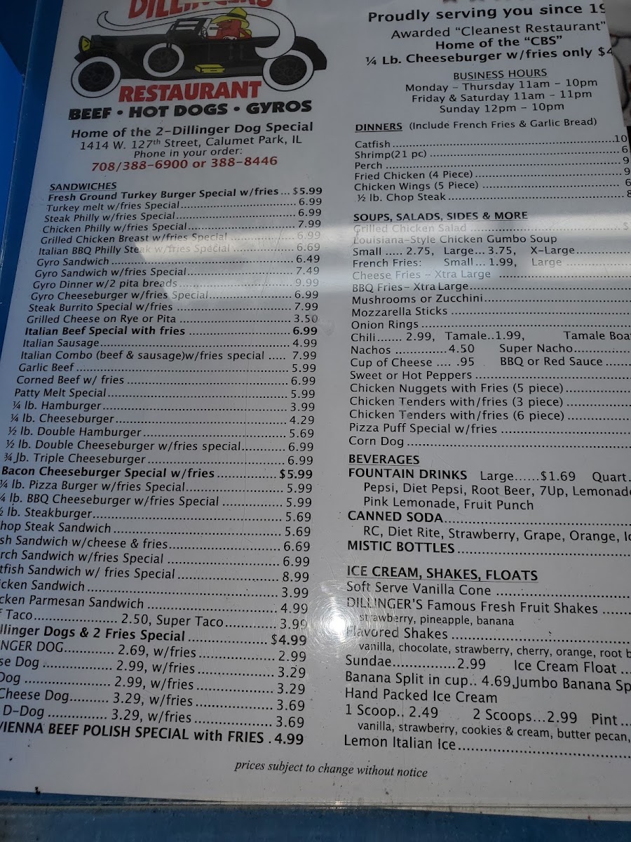 Dillingers Drive-In Inc Photo Menu 3