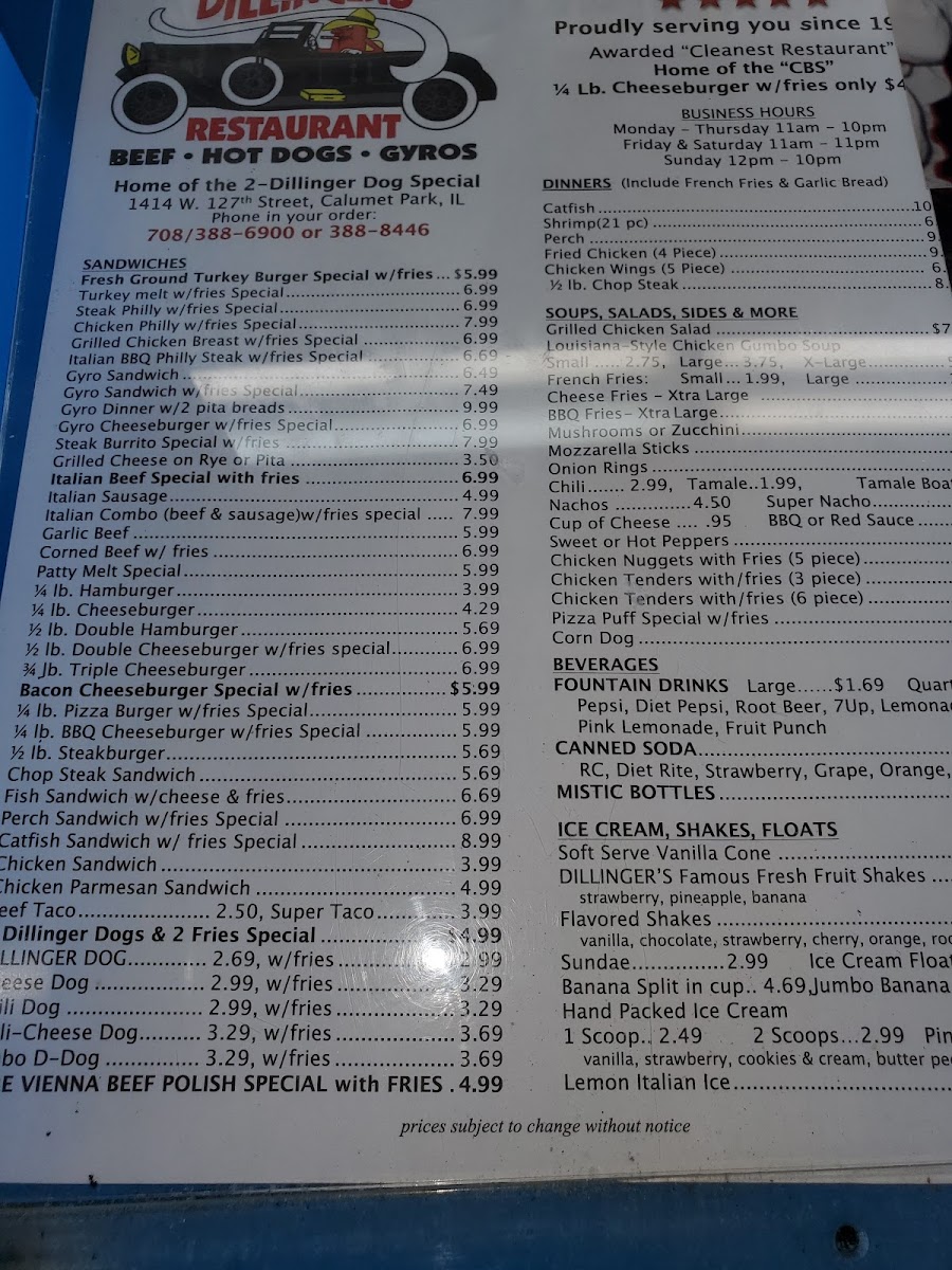 Dillingers Drive-In Inc Photo Menu 4