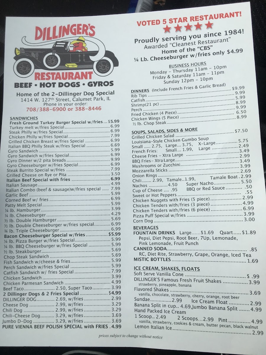 Dillingers Drive-In Inc Photo Menu 5