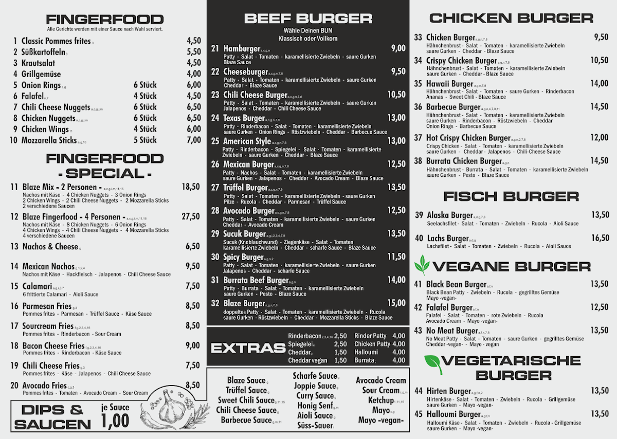 Blaze Burger Photo Menu 1