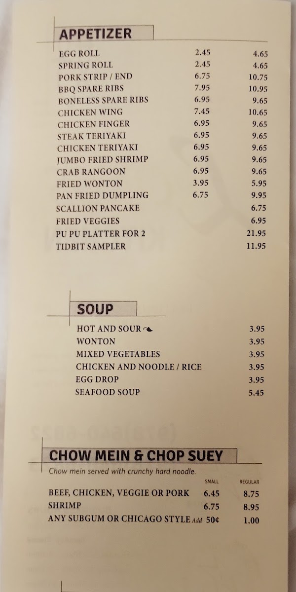 Long's Kitchen Photo Menu 1
