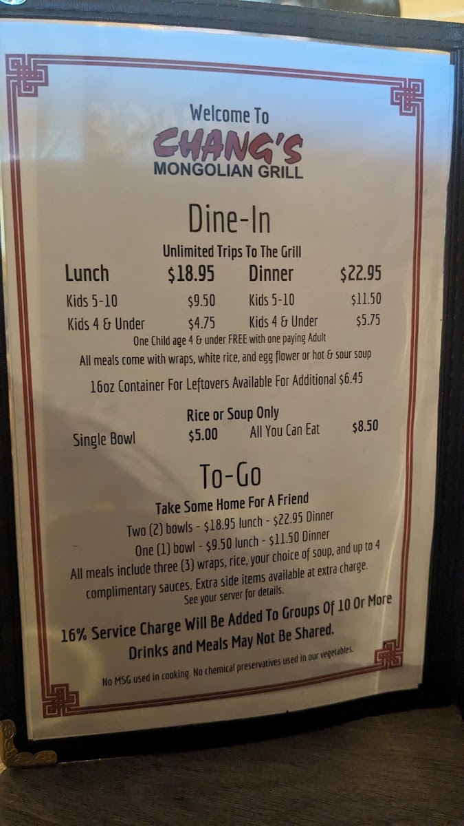 Chang's Mongolian Grill Photo Menu 1