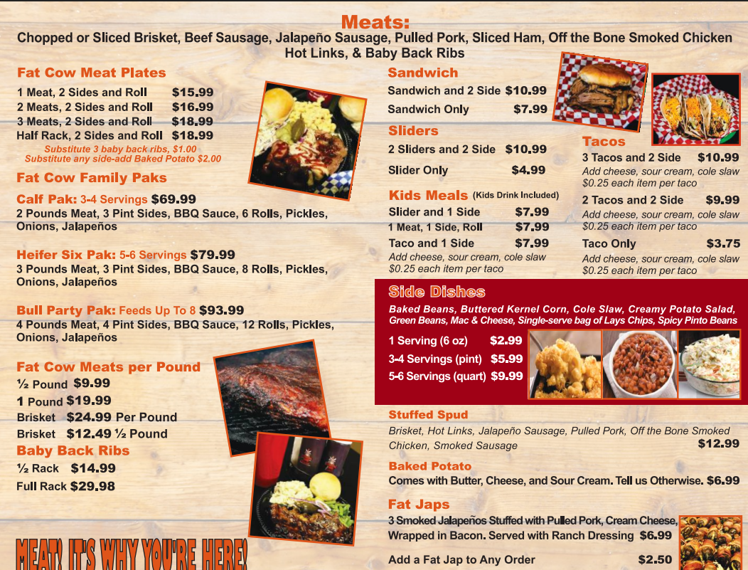 Fat Cow BBQ Photo Menu 1