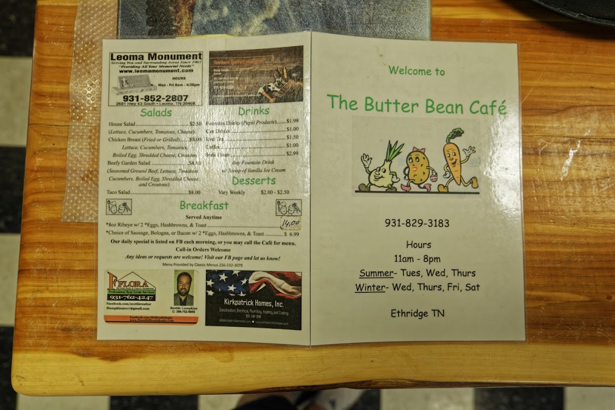 The Butter Bean Café Photo Menu 1