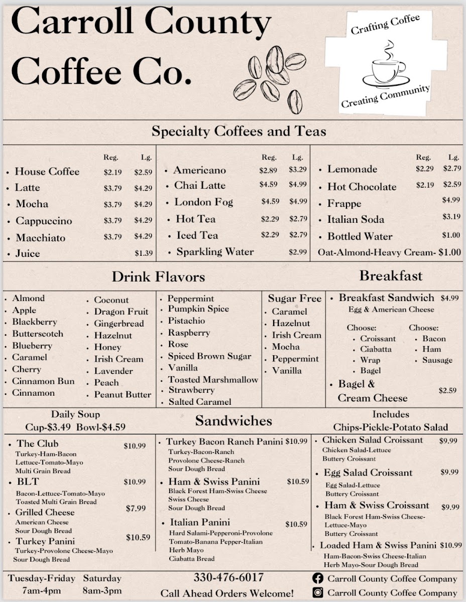 Carroll County Coffee Company Photo Menu 1