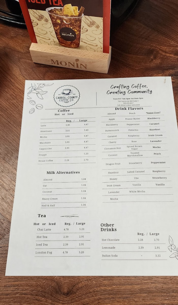 Carroll County Coffee Company Photo Menu 2