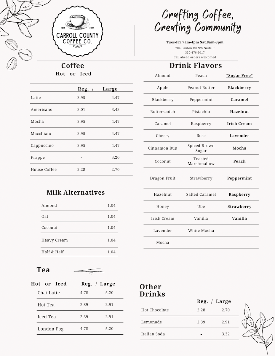 Carroll County Coffee Company Photo Menu 3