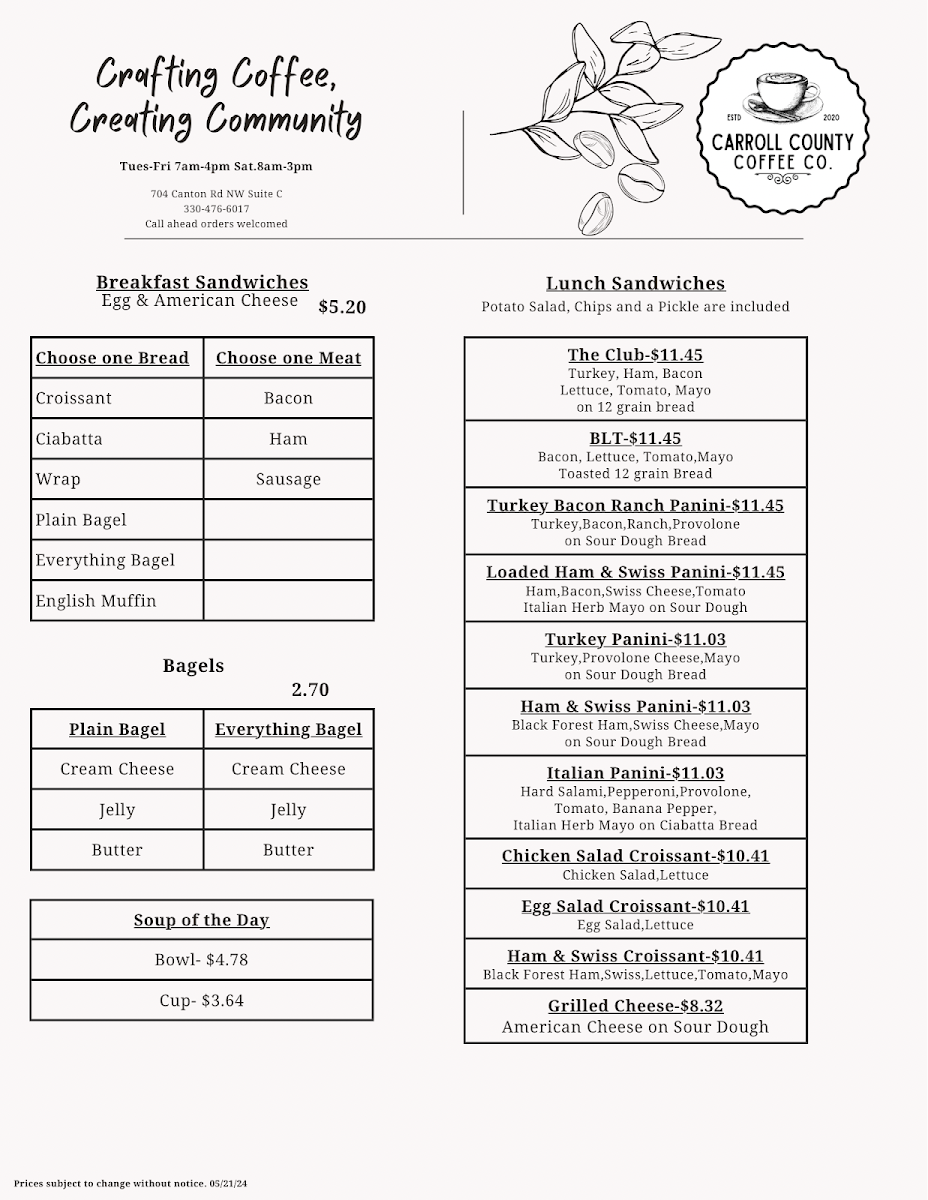 Carroll County Coffee Company Photo Menu 4
