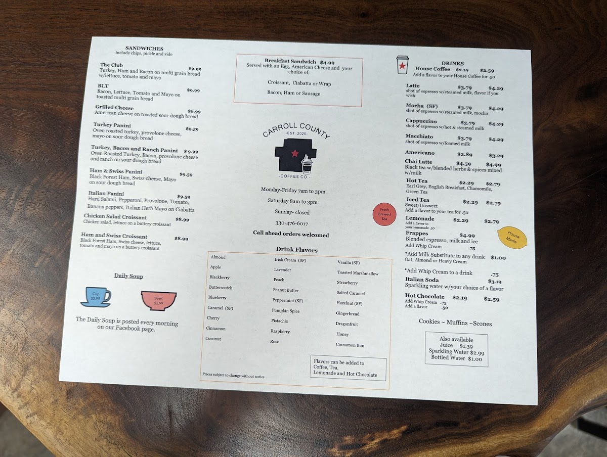 Carroll County Coffee Company Photo Menu 6
